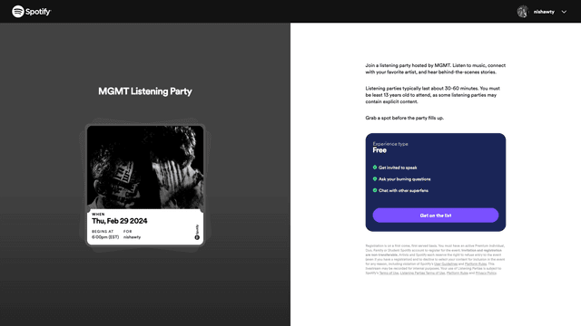 Desktop layout of LP event
